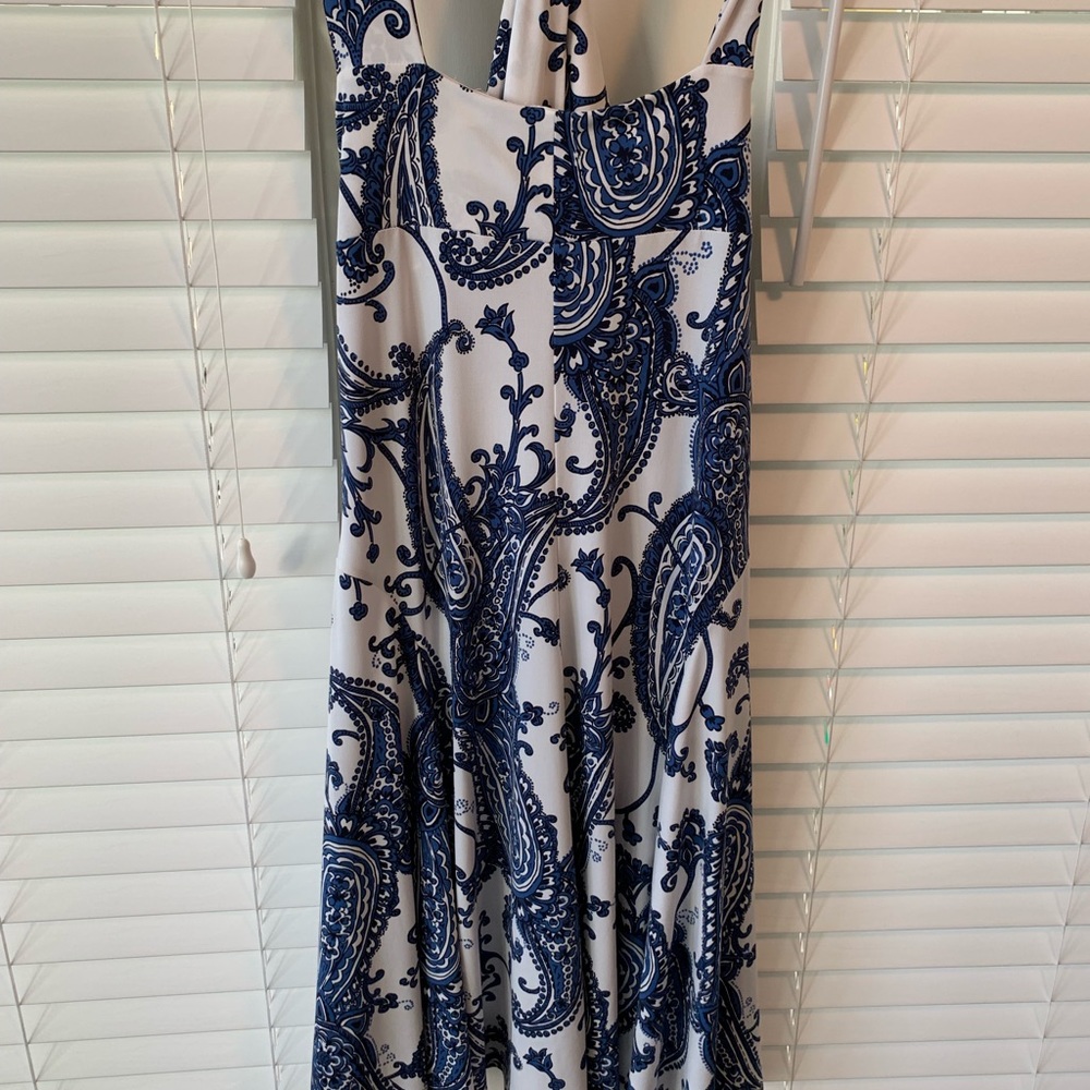 Blue and white paisley dress